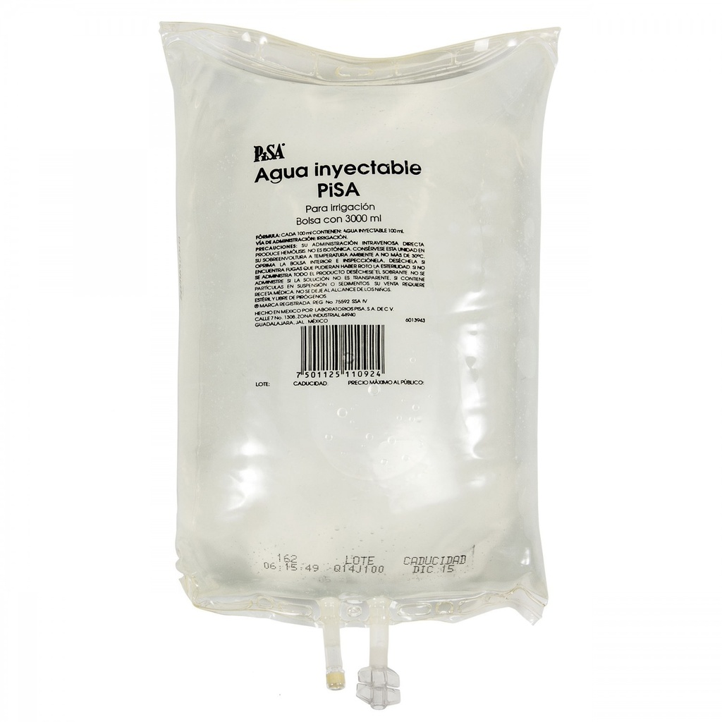 AGUA INYECTABLE PARA IRRIGACION 3000 ML BOLSA REF 4000261 LAB PISA