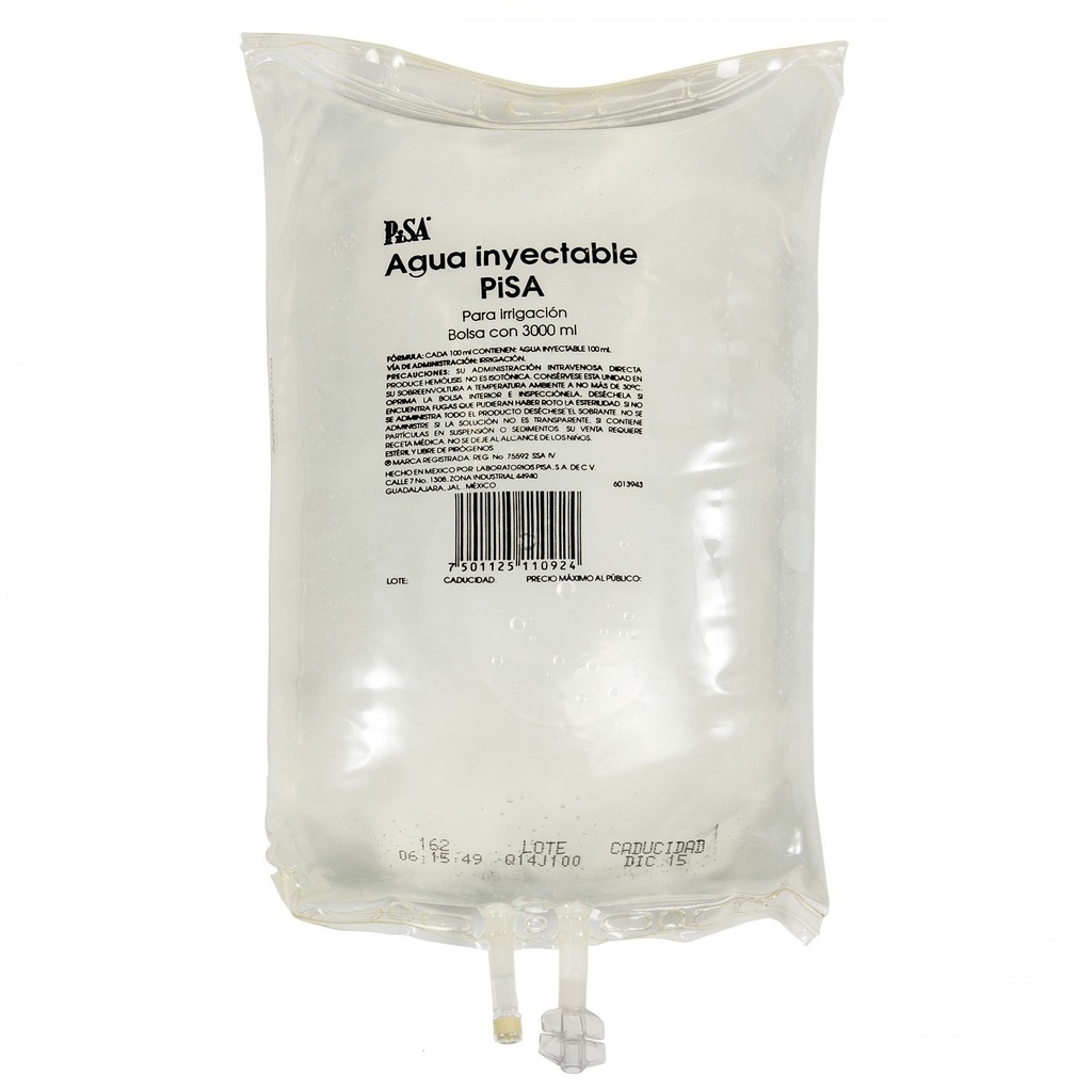 AGUA INYECTABLE PARA IRRIGACION 3000 ML BOLSA REF 4000261 LAB PISA