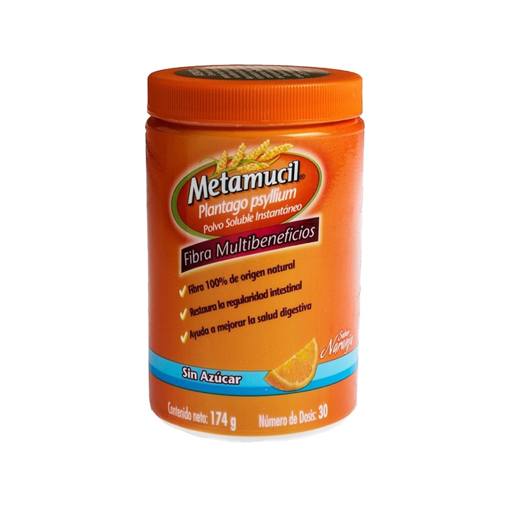 METAMUCIL POLVO C/174 G P/30 DOSIS SABOR NARANJA PLANTAGO PSYLLIUM LAB P&G