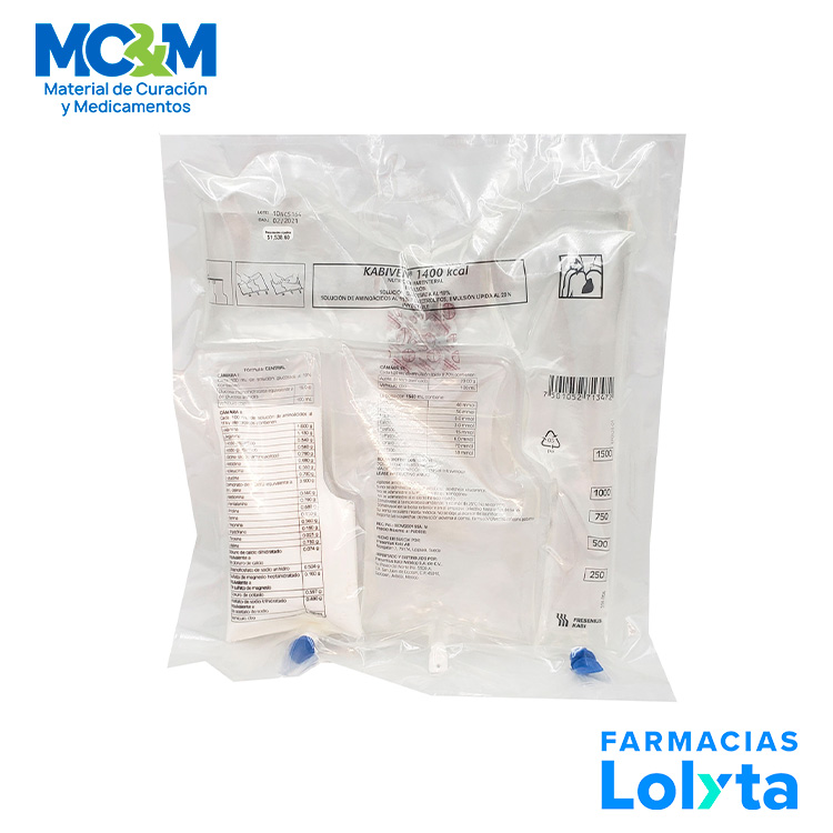 KABIVEN CENTRAL EMULSION INY 1400 KCAL C/1540 ML GLUCOSA AMINOACIDOS ELECTROLITOS LIPIDOS LAB FRESENIUS