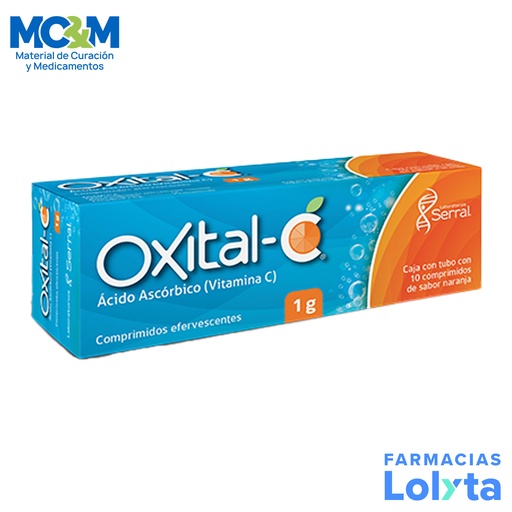 ACIDO ASCORBICO 1 G C/10 COMPRIMIDO EFERVESCENTES VITAMINA C SABOR NARANJA OXITAL-C LAB SERRAL