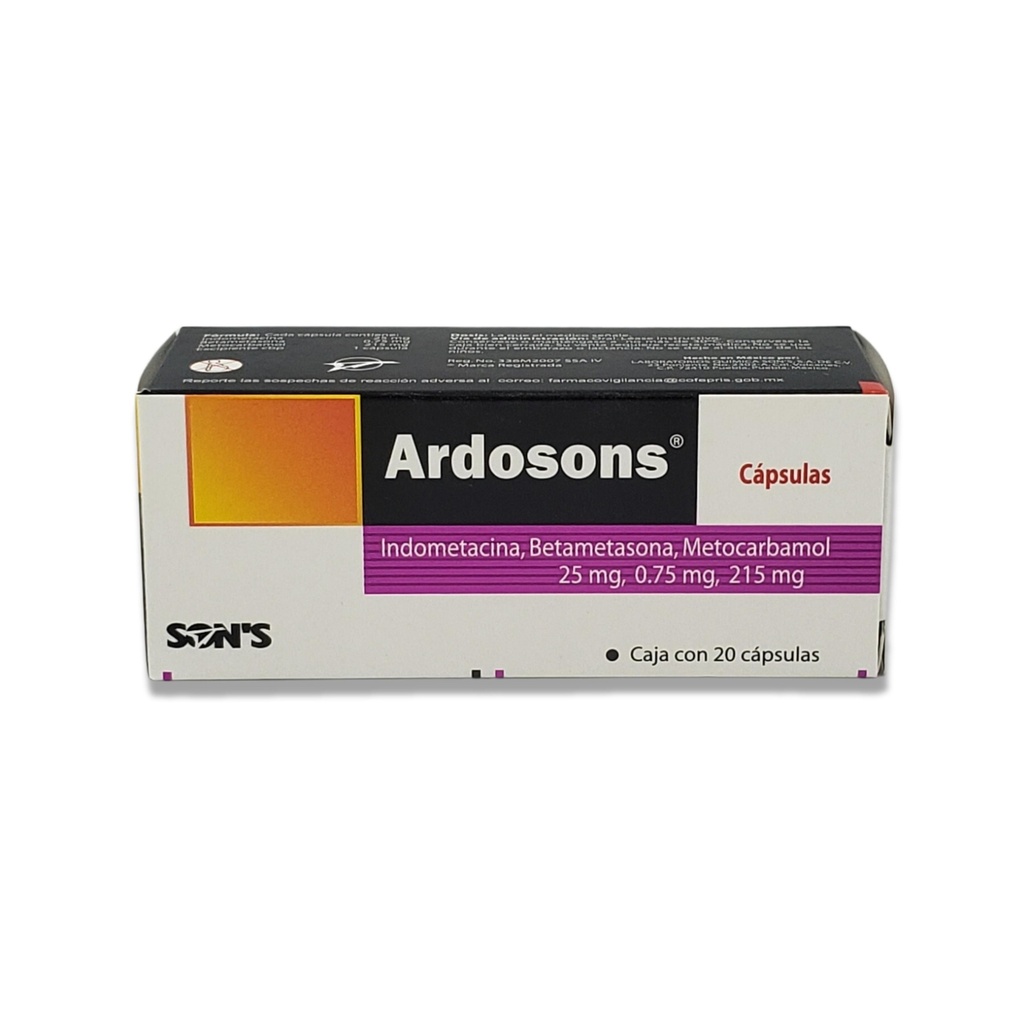 [1729] ARDOSONS 25/0.75/215MG C/20 CAP INDOMETACINA BETAMETASONA METOCARBAMOL LAB SONS