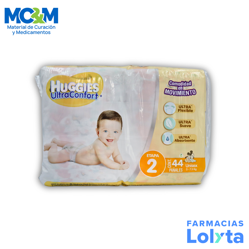 PAÑAL HUGGIES ULTRA CONFORT UNISEX ETAPA 2 C/44 PZAS KIMBERLY CLARK
