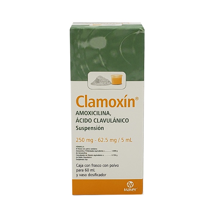 AMOXICILINA ACIDO CLAVULANICO SUSPENSION 250/62.5 MG/5 ML FCO C/60 ML CLAMOXIN LAB MAVER