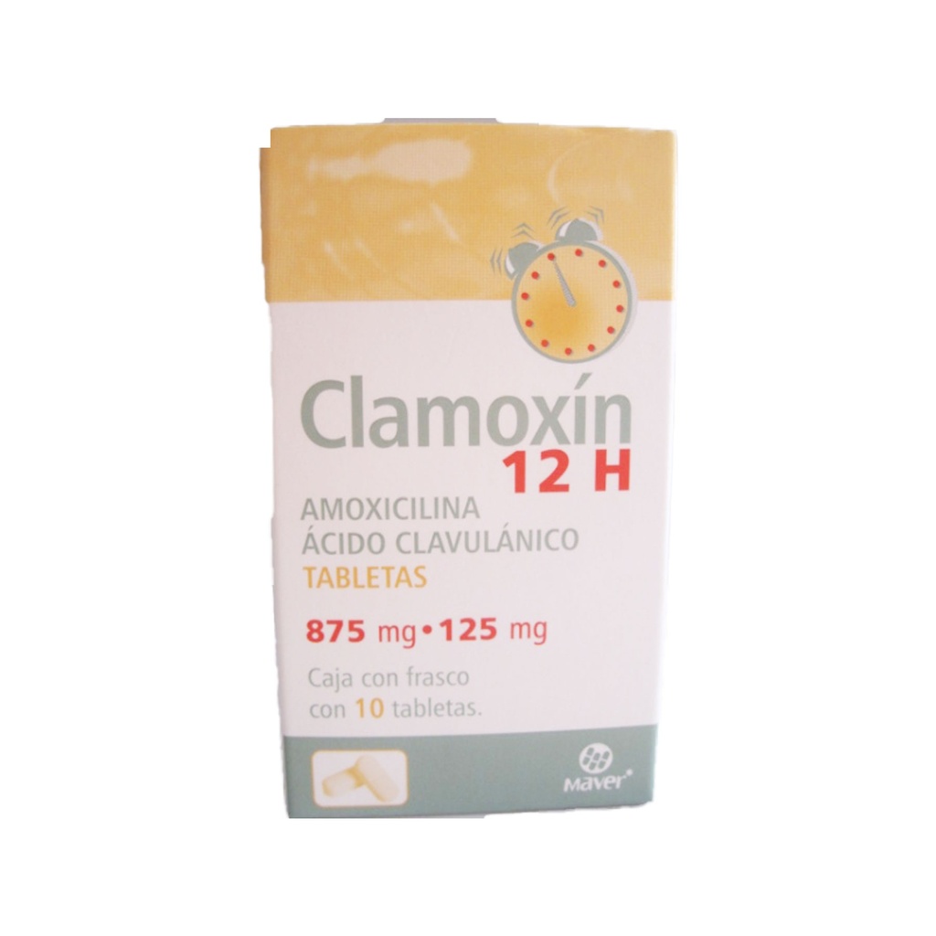 AMOXICILINA ACIDO CLAVULANICO 875MG/125MG C/10 TAB CLAMOXIN 12H LAB MAVER