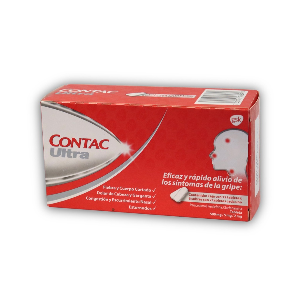 CONTAC ULTRA 500/5/2 MG C/12 TAB PARACETAMOL FENILEFRINA CLORFENAMINA LAB HALEON