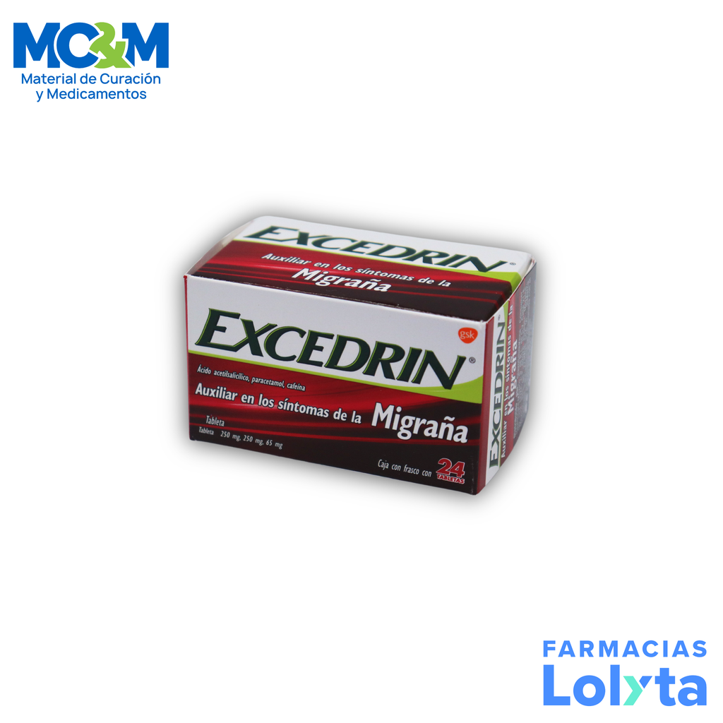EXCEDRIN 250/250/65 MG C/24 TAB ACIDO ACETILSALICILICO PARACETAMOL CAFEINA LAB GSK