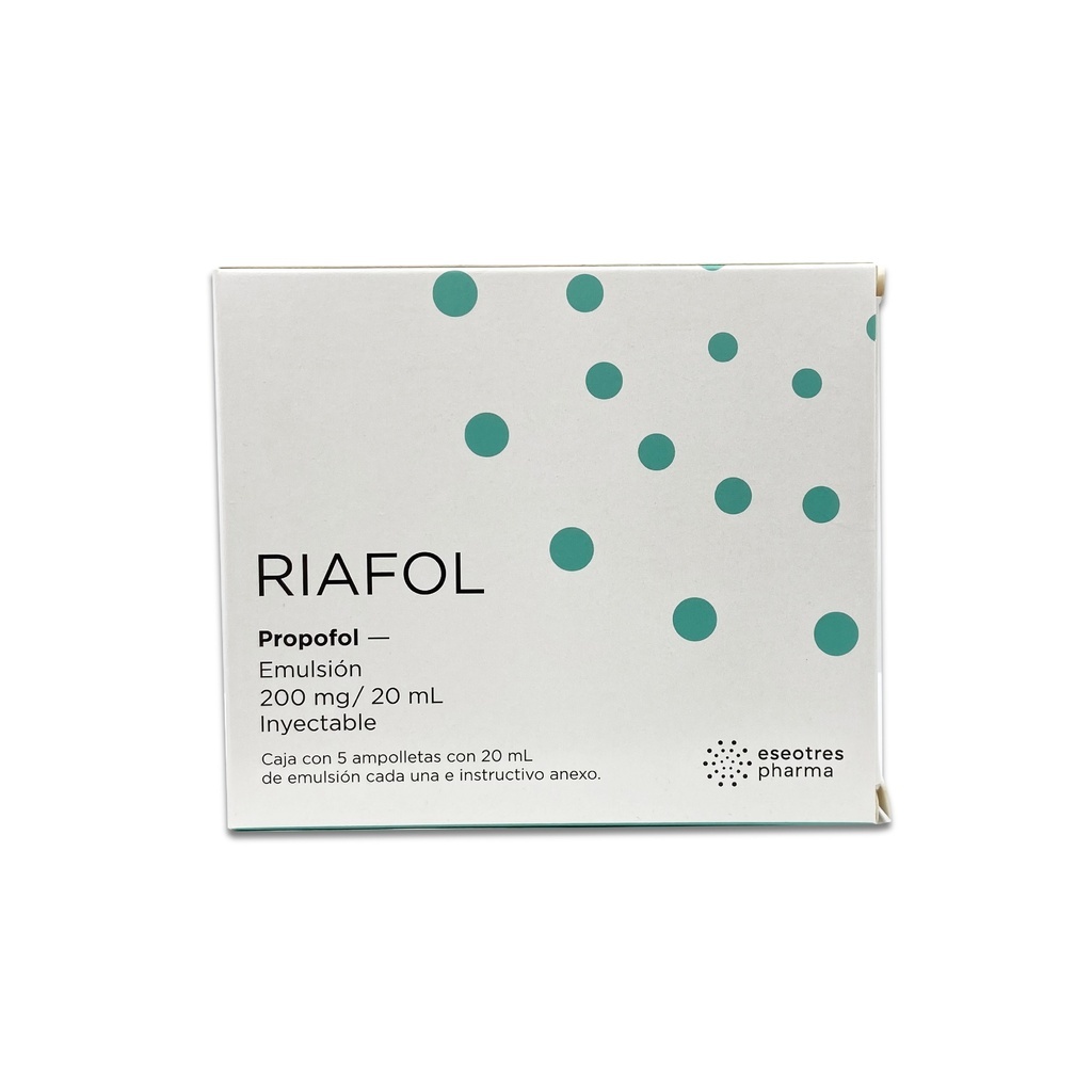 PROPOFOL SOL INY 200 MG/20 ML C/5 AMP RIAFOL LAB ESEOTRES PHARMA