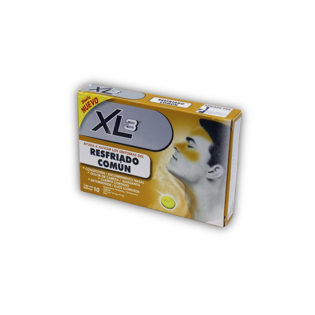 [1855] XL-3 RESFRIADO COMUN 325/10/4 MG C/10 TAB PARACETAMOL FENILEFRINA CLORFENAMINA LAB GENOMMA