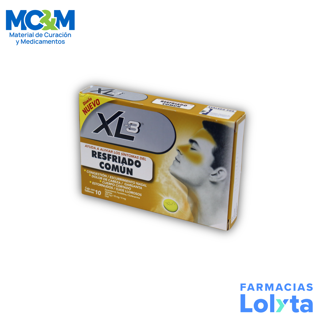 [1855] XL-3 RESFRIADO COMUN 325/10/4 MG C/10 TAB PARACETAMOL FENILEFRINA CLORFENAMINA LAB GENOMMA