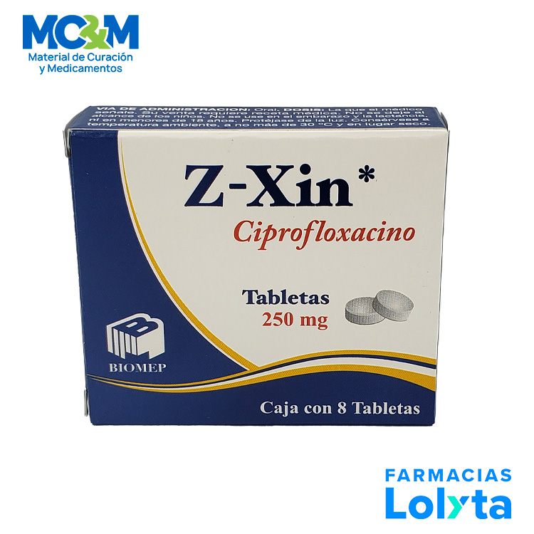 [1876] CIPROFLOXACINO 250 MG C/8 TAB Z-XIN LAB BIOMEP