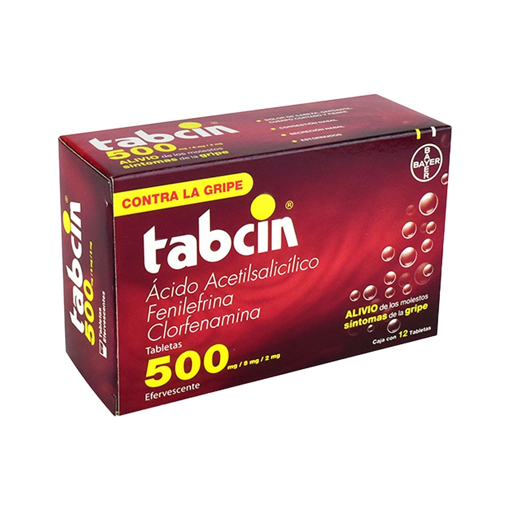 [1897] TABCIN 500/8/2 MG C/12 TAB ACIDO ACETILSALICILICO FENILEFRINA CLORFENAMINA LAB BAYER (ROJO)
