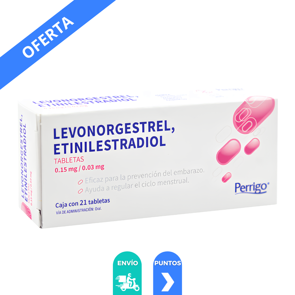LEVONORGESTREL ETINILESTRADIOL 0.15/0.03 MG C/28 TAB (21 HORMONALES 7 SIN HORMONALES) LAB PERRIGO