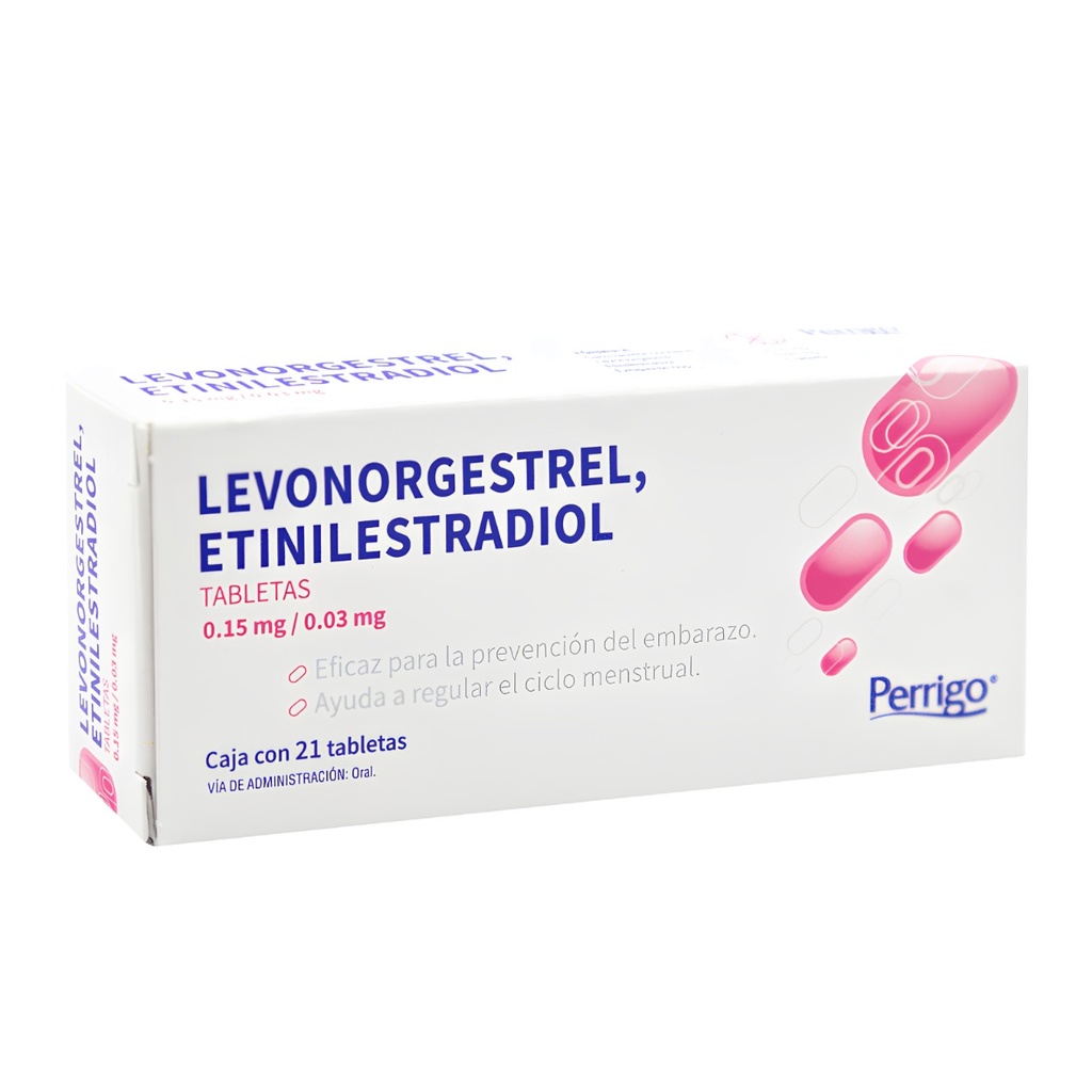 LEVONORGESTREL ETINILESTRADIOL 0.15/0.03 MG C/28 TAB (21 HORMONALES 7 SIN HORMONALES) LAB PERRIGO