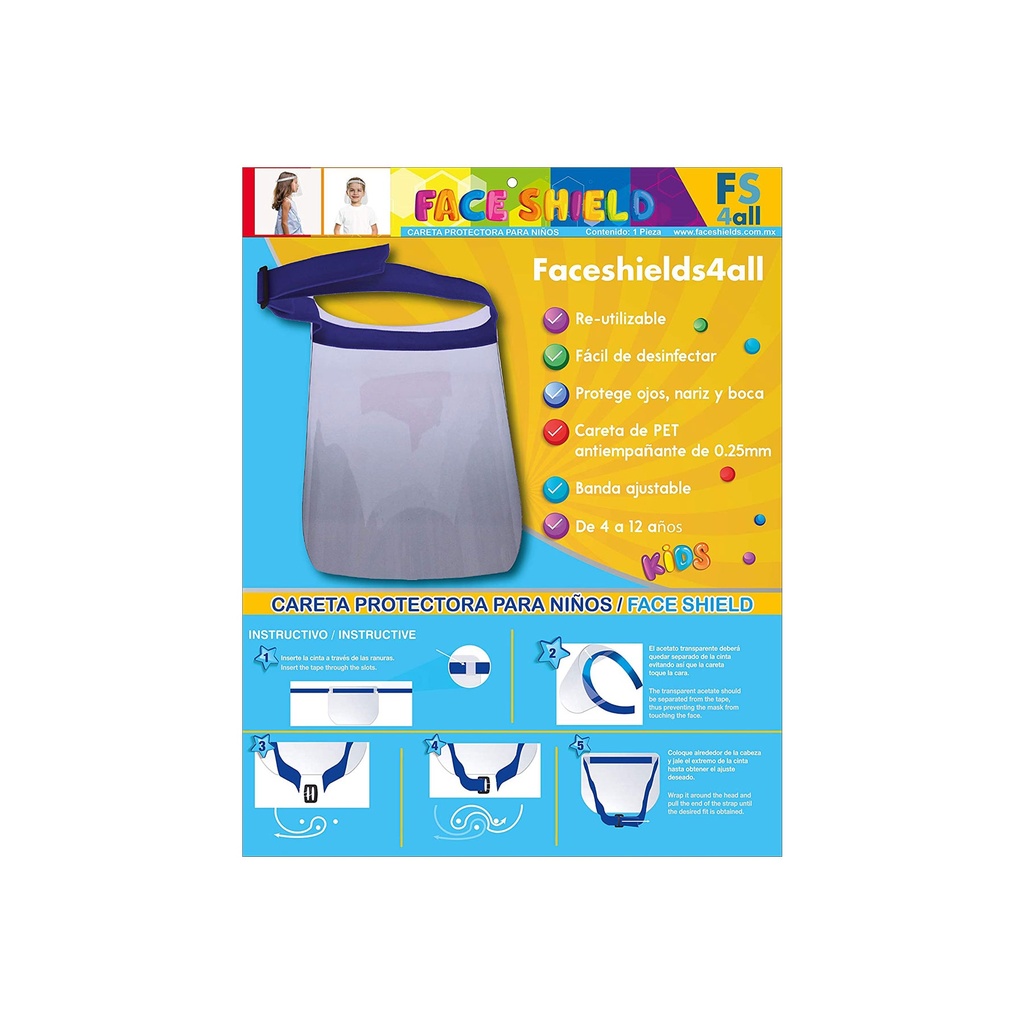 [2032] CARETA PROTECTORA NIÑO C/1 PIEZA FACESHIELDS4ALL