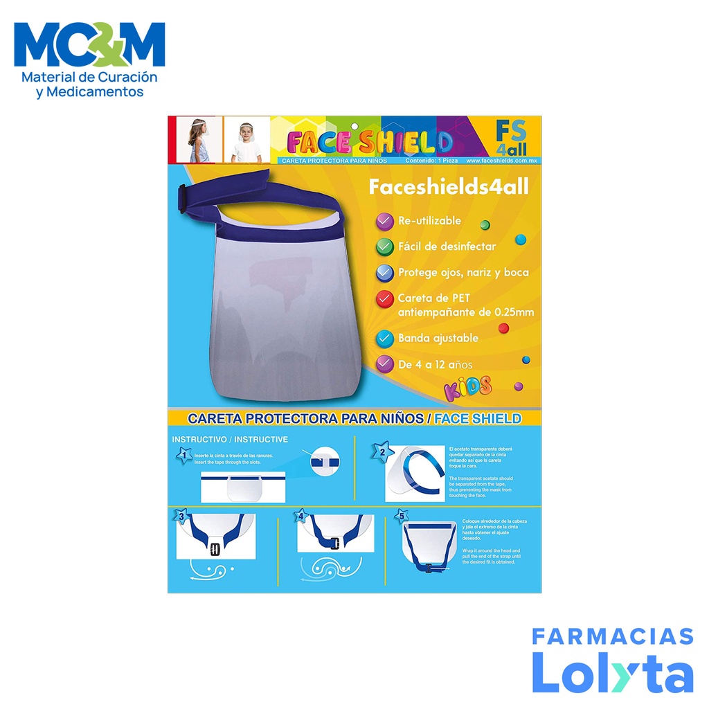 CARETA PROTECTORA NIÑO C/1 PIEZA FACESHIELDS4ALL