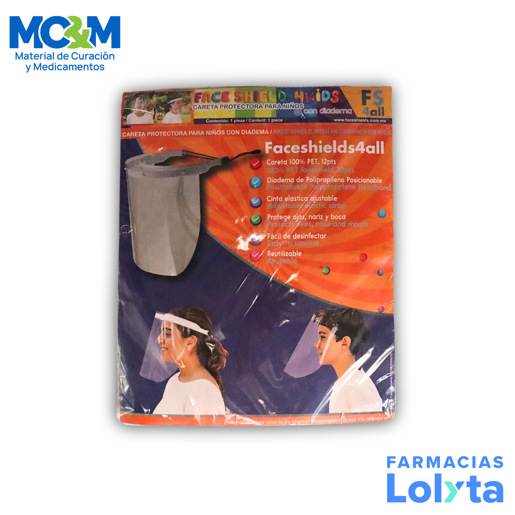 CARETA PROTECTORA NIÑOS CON DIADEMA C/1 PIEZA FACESHIELDS4ALL