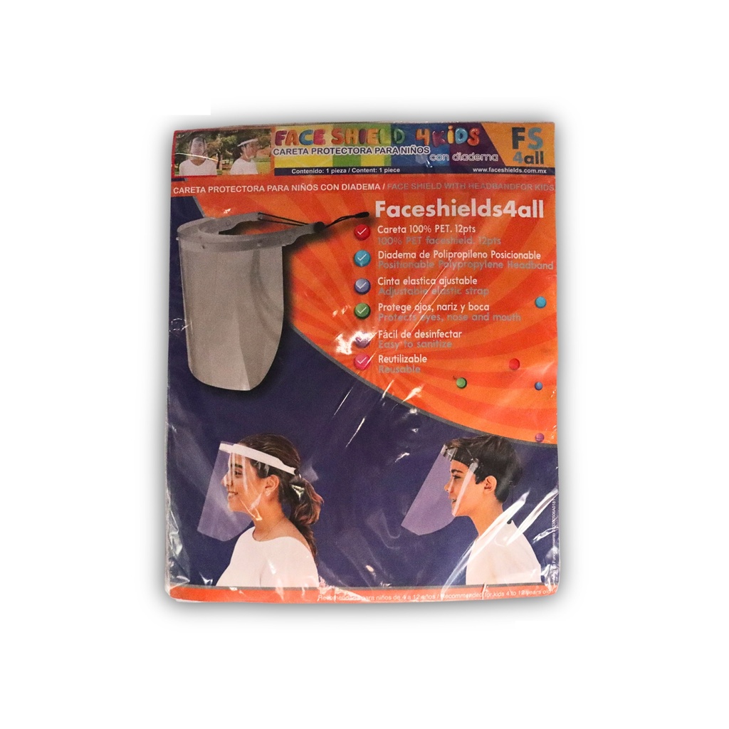 [2034] CARETA PROTECTORA NIÑOS CON DIADEMA C/1 PIEZA FACESHIELDS4ALL
