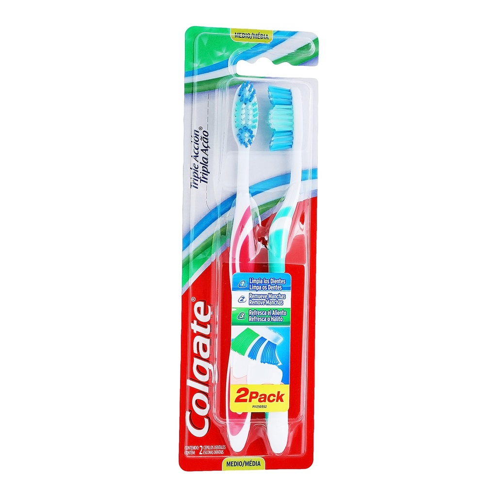 CEPILLO DENTAL TRIPLE ACCION C/2 PZAS MEDIO COLGATE