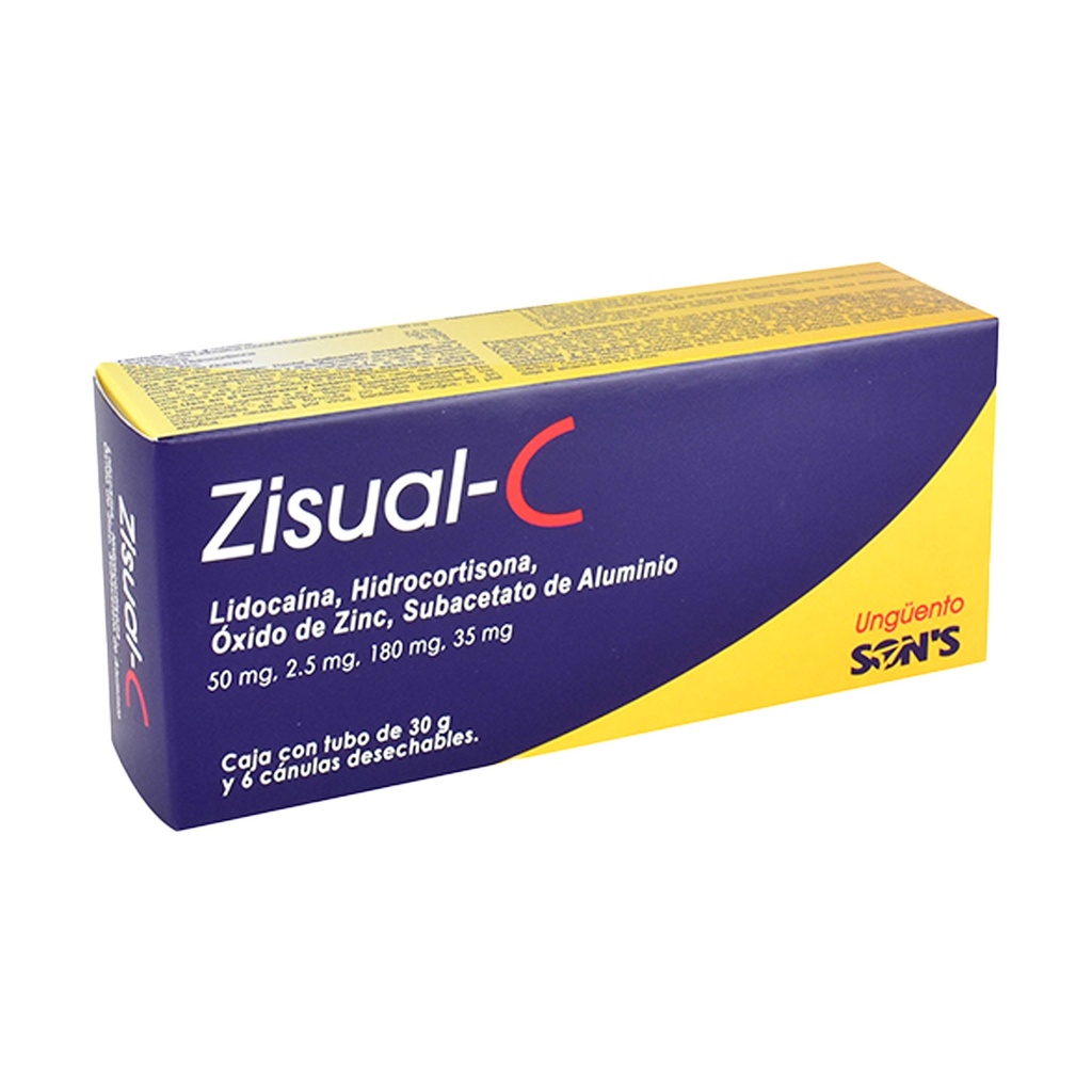 LIDOCAINA HIDROCORTISONA OXIDO DE ZINC SUBACETATO DE ALUMINIO UNGÜENTO 50/2.5/180/35 MG/G TUBO C/30 G ZISUAL-C LAB SONS