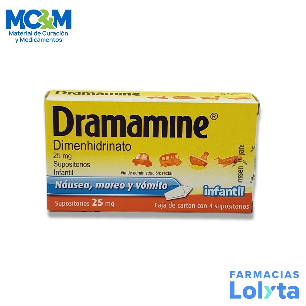 DRAMAMINE INFANTIL 25 MG C/4 SUPOSITORIOS DIMENHIDRINATO LAB JANSSEN-CILAG