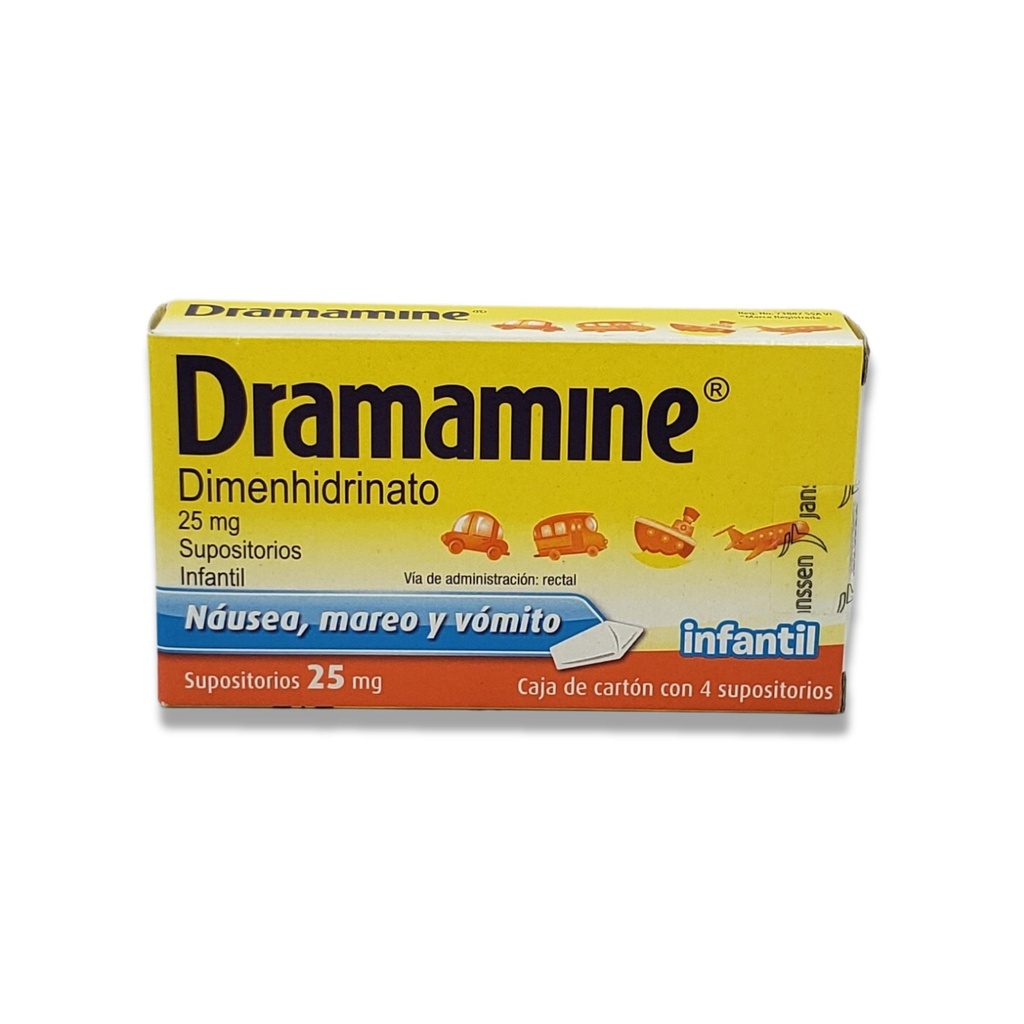 DRAMAMINE INFANTIL 25 MG C/4 SUPOSITORIOS DIMENHIDRINATO LAB JANSSEN-CILAG