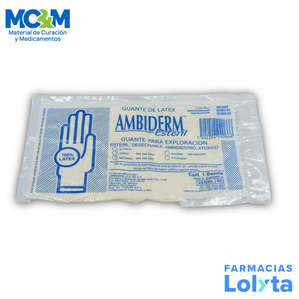 GUANTE ESTERIL MEDIANO C/1 PZA AMBIDERM