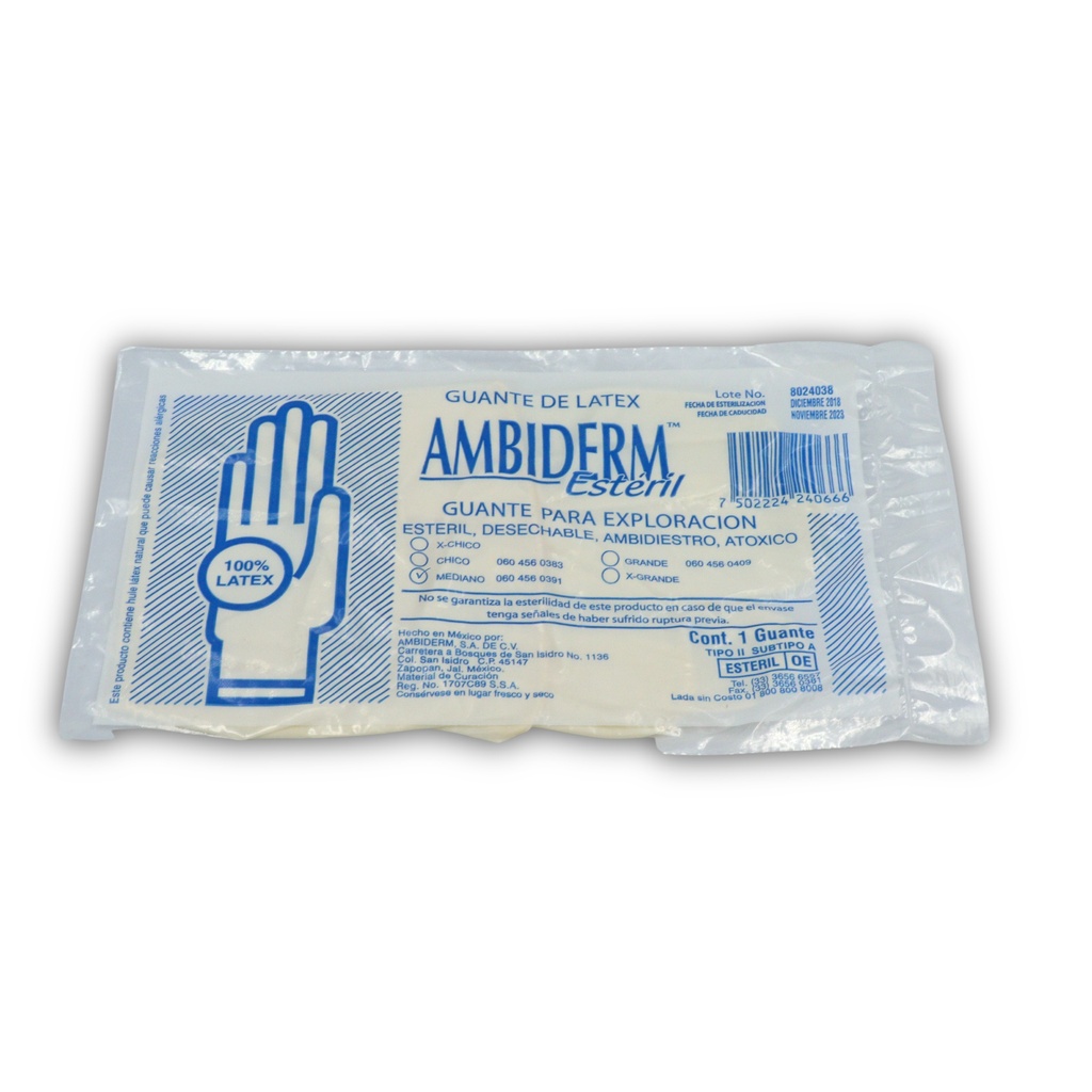 GUANTE ESTERIL MEDIANO C/1 PZA AMBIDERM