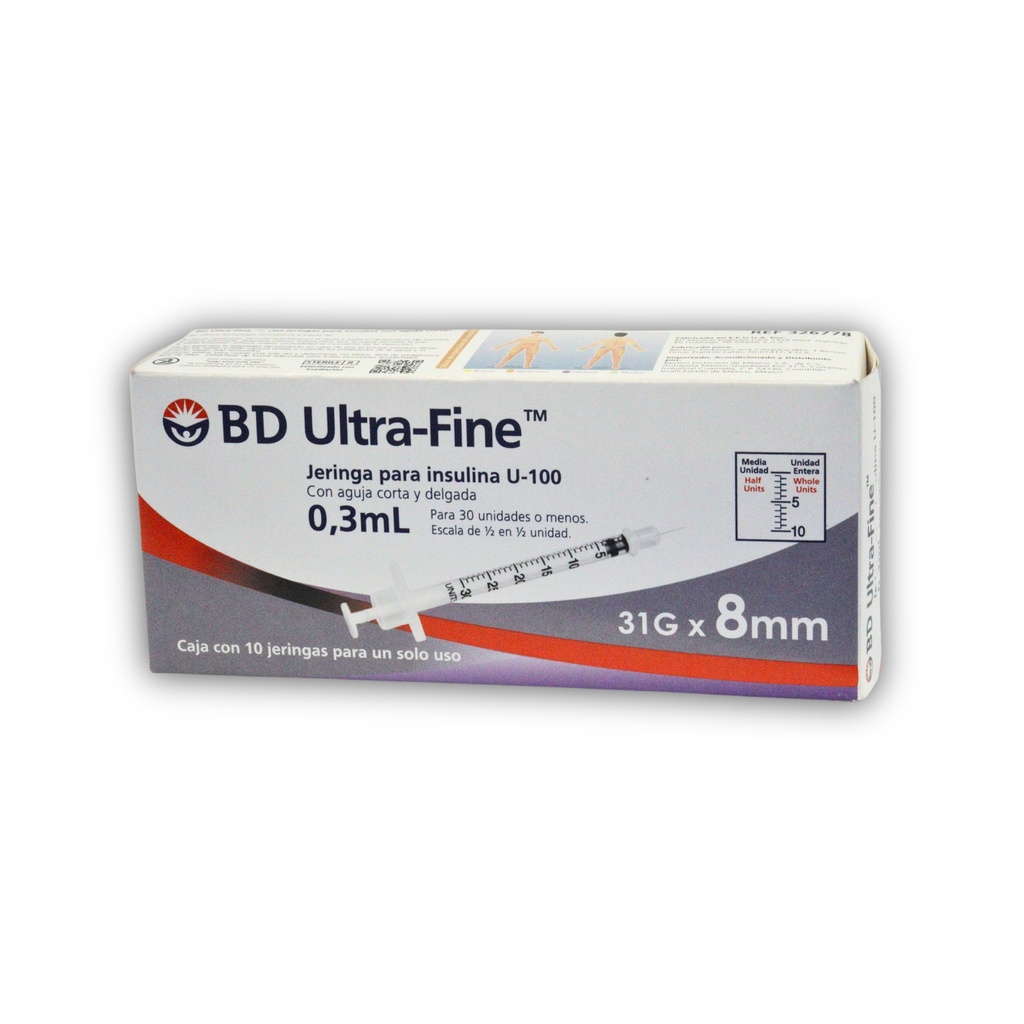 JERINGA 0.3 ML 31GX8MM CAJA C/10 PZA PARA INSULINA ULTRA FINE BD