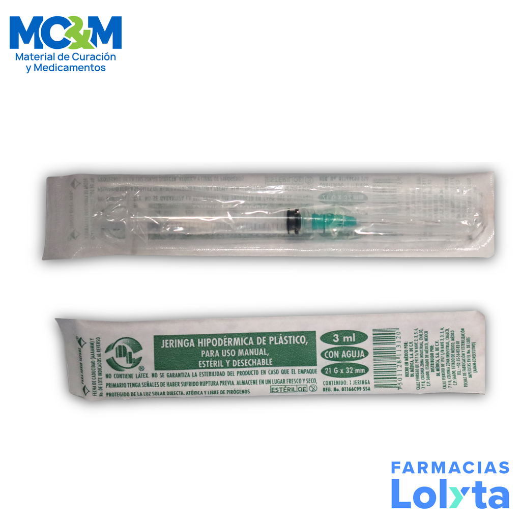 JERINGA 3 ML 21X32 C/AGUJA C/1 PZA DENTILAB