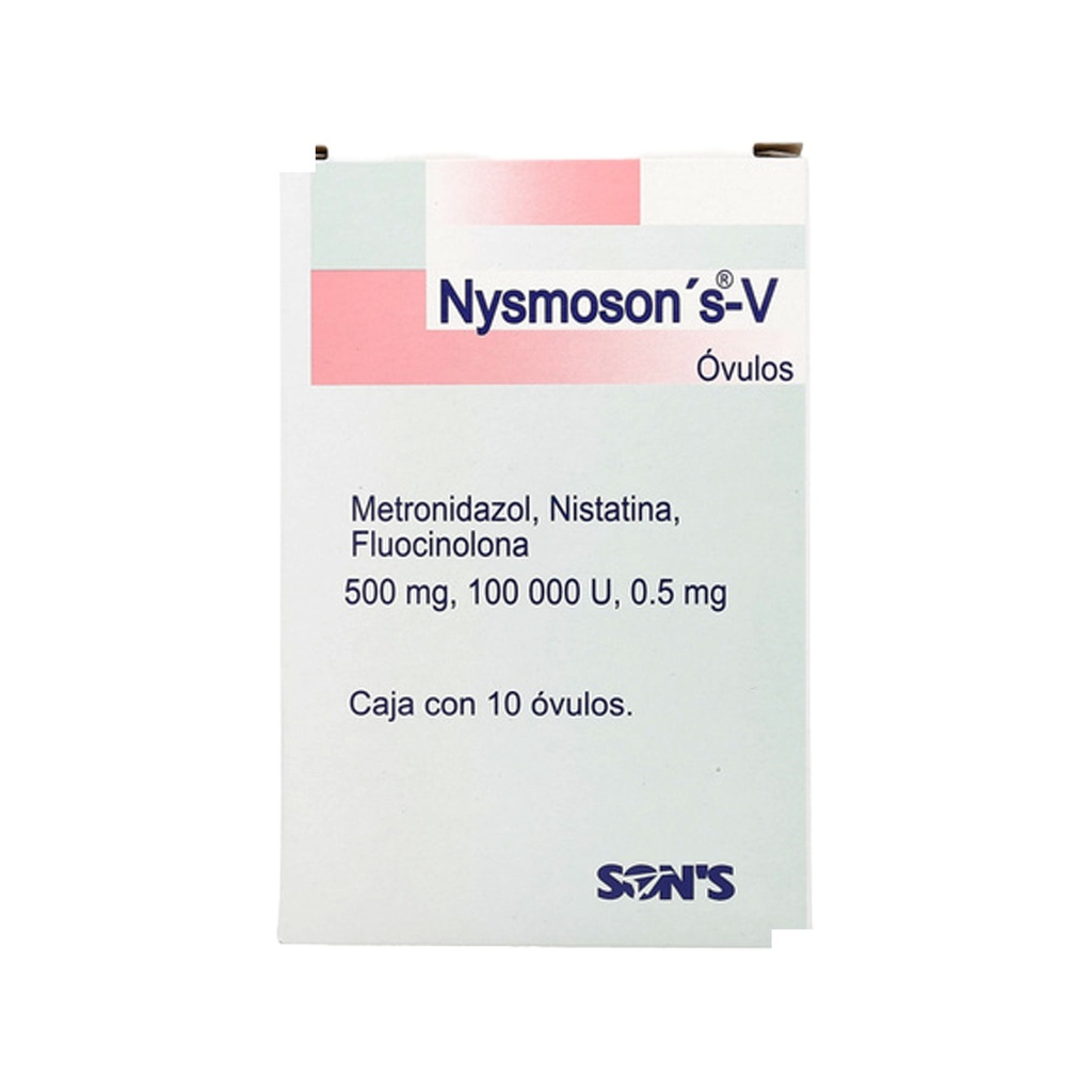 METRONIDAZOL NISTATINA FLUOCINOLONA 500 MG/100 000 UI/0.5 MG C/10 OVULOS NYSMOSON´S-V LAB SONS