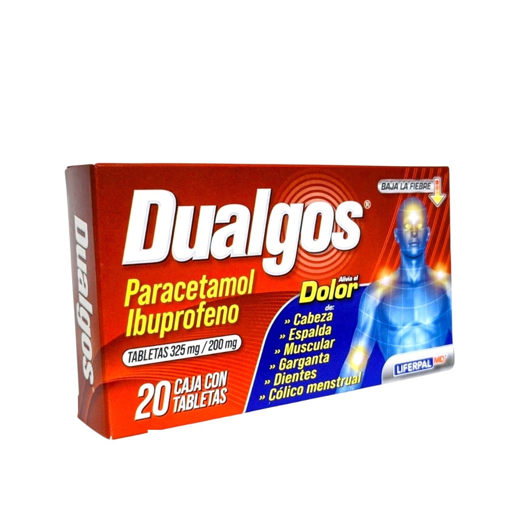 PARACETAMOL IBUPROFENO 325/200 MG C/20 TAB DUALGOS LAB LIFERPAL MD