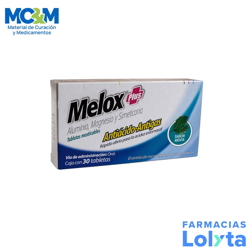 [2298] MELOX PLUS 200/200/25 MG C/30 TAB MASTICABLES SABOR MENTA ALUMINIO MAGNESIO SIMETICONA