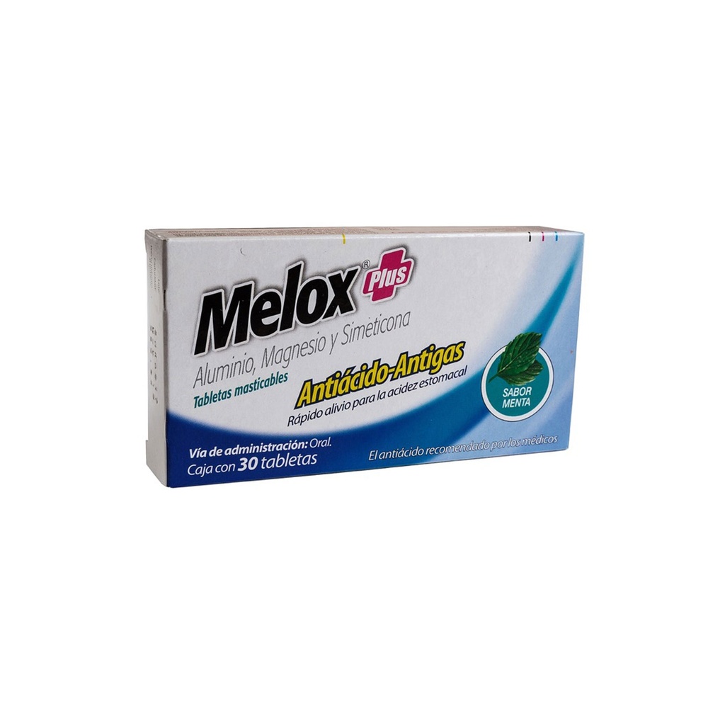 MELOX PLUS 200/200/25 MG C/30 TAB MASTICABLES SABOR MENTA ALUMINIO MAGNESIO SIMETICONA