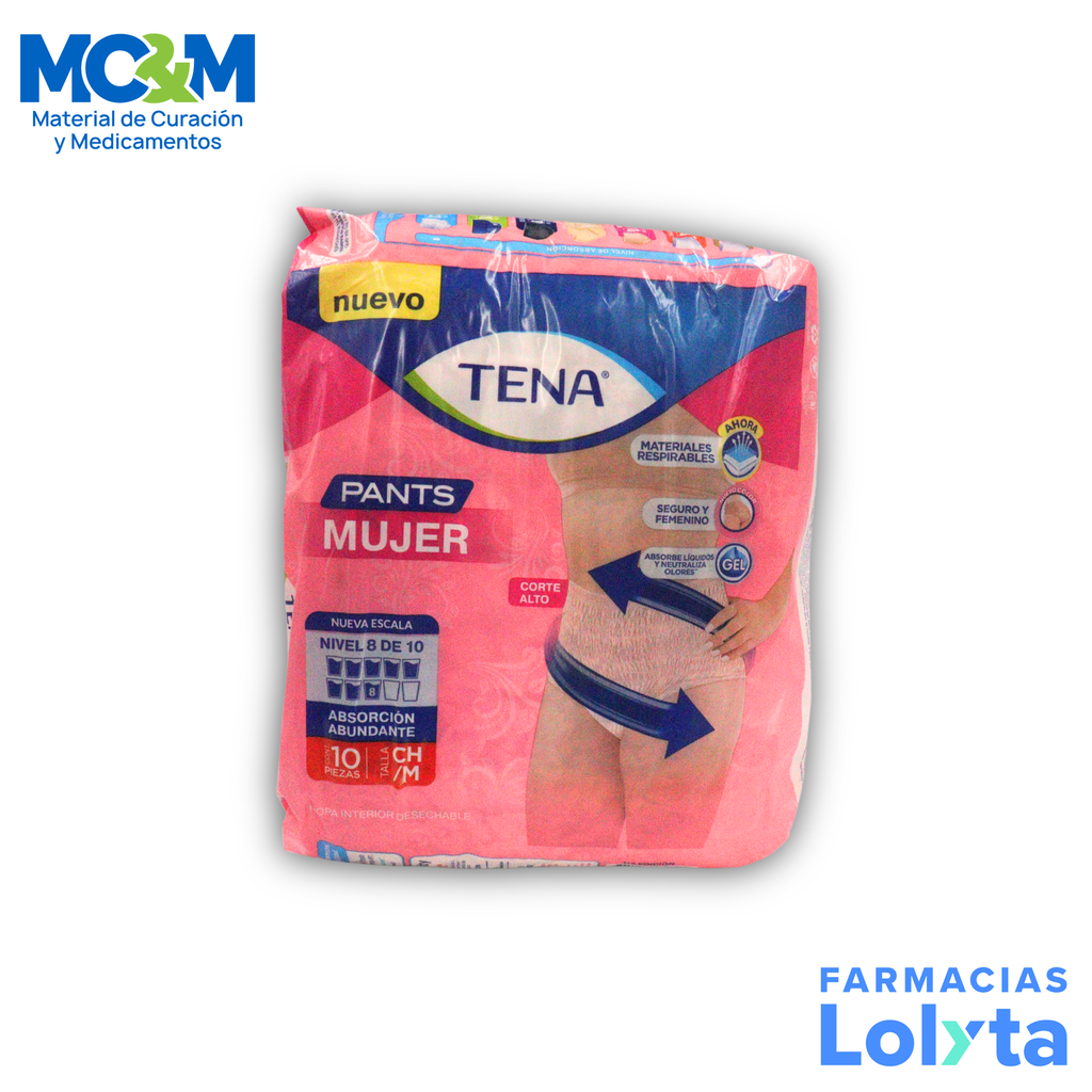 TENA PANTS MUJER C/10 PZAS TALLA CHICA/MEDIANA ROPA INTERIOR DESECHABLE ESSITY