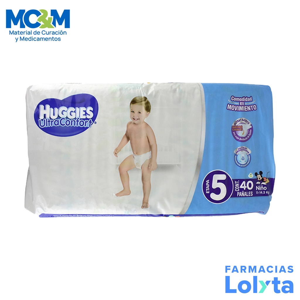 PAÑAL HUGGIES ULTRA CONFORT NIÑO ETAPA 5 C/40 PZAS KIMBERLY CLARK