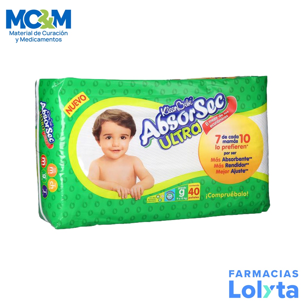 PAÑAL KLEEN BEBE ABSORSEC GRANDE UNISEX ETAPA 4 C/40 PZAS KIMBERLY-CLARK