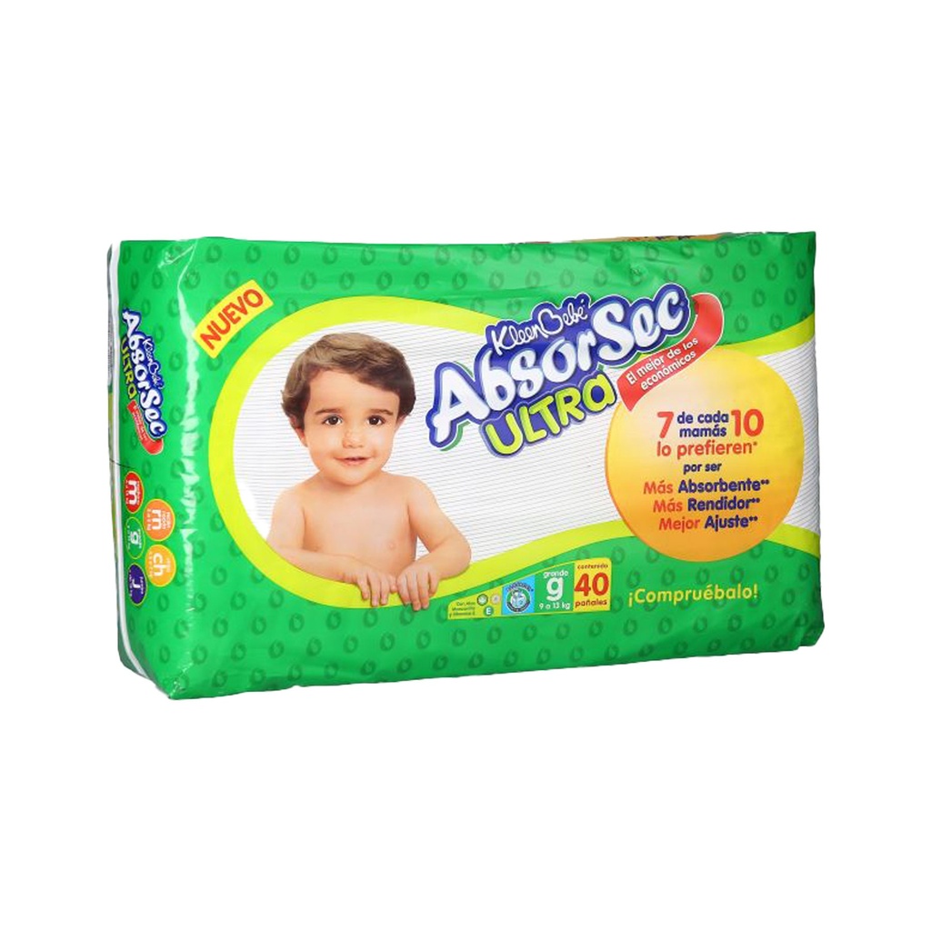 PAÑAL KLEEN BEBE ABSORSEC GRANDE UNISEX ETAPA 4 C/40 PZAS KIMBERLY-CLARK