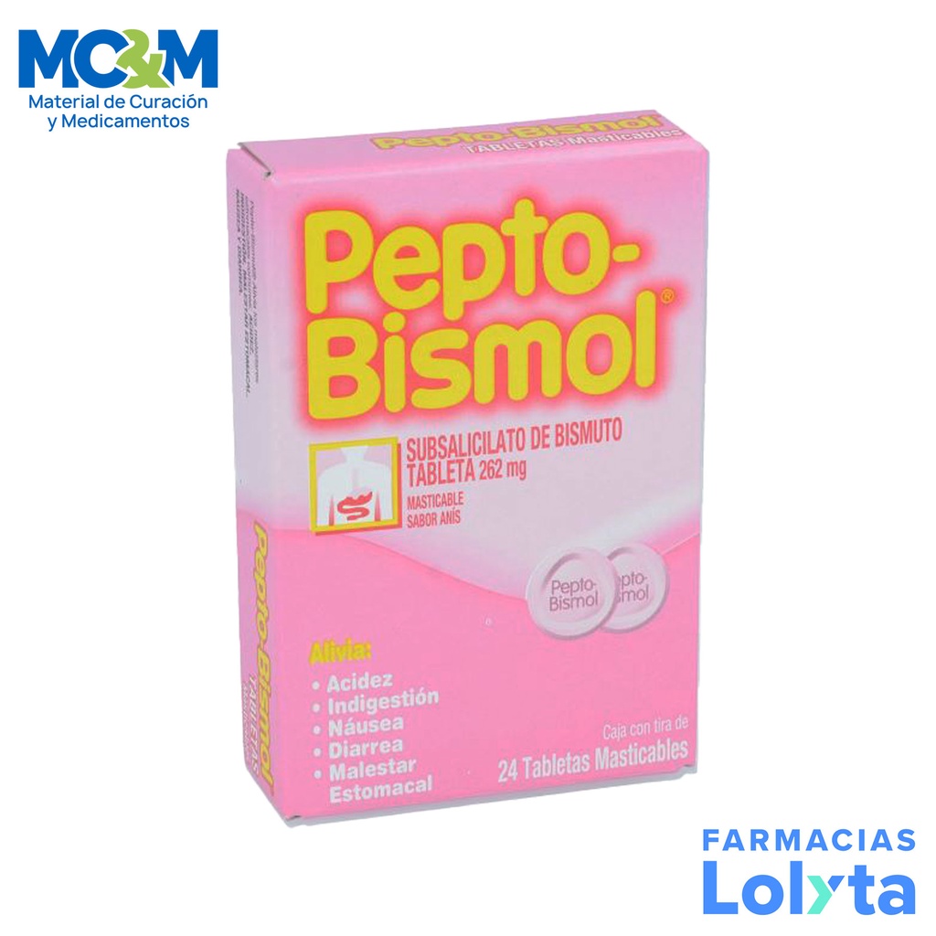 PEPTO-BISMOL 262.4 MG C/24 TAB MASTICABLE SUBSALICILATO DE BISMUTO SABOR ANIS LAB P&G