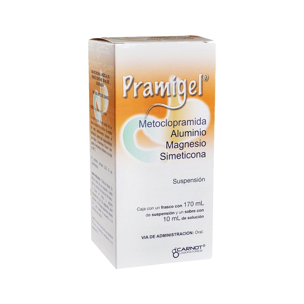 PRAMIGEL SUSPENSION C/170 ML METOCLOPRAMIDA ALUMINIO MAGNESIO SIMETICONA LAB CARNOT