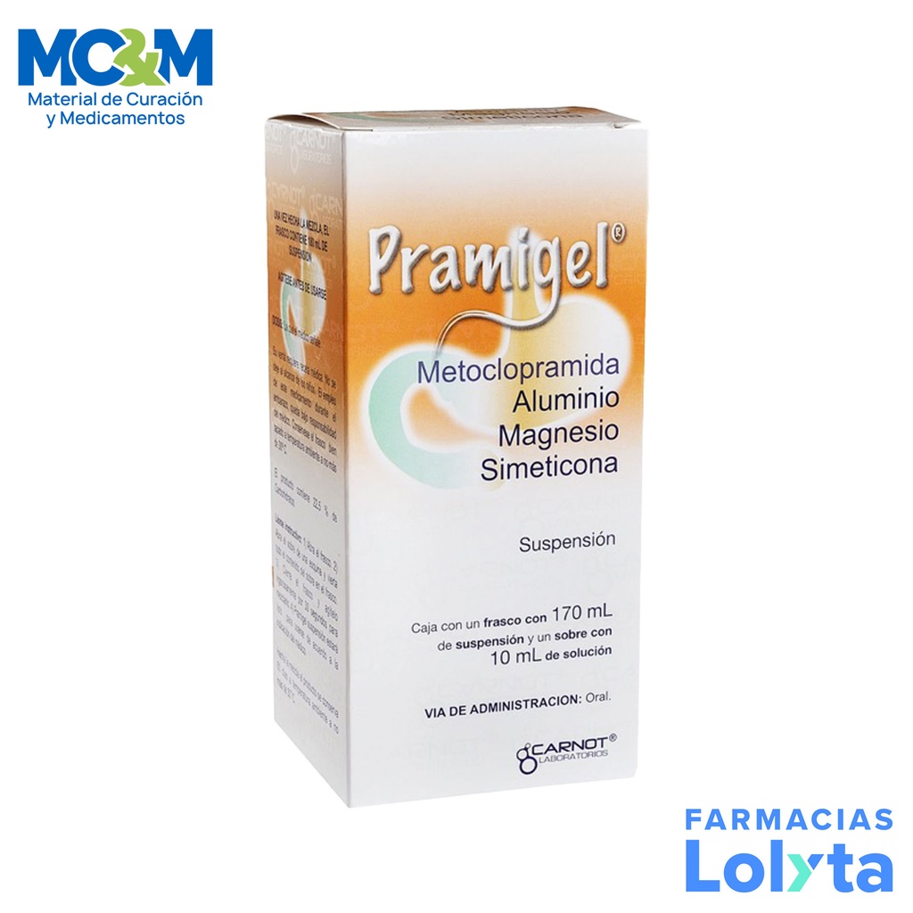 [2388] PRAMIGEL SUSPENSION C/170 ML METOCLOPRAMIDA ALUMINIO MAGNESIO SIMETICONA LAB CARNOT