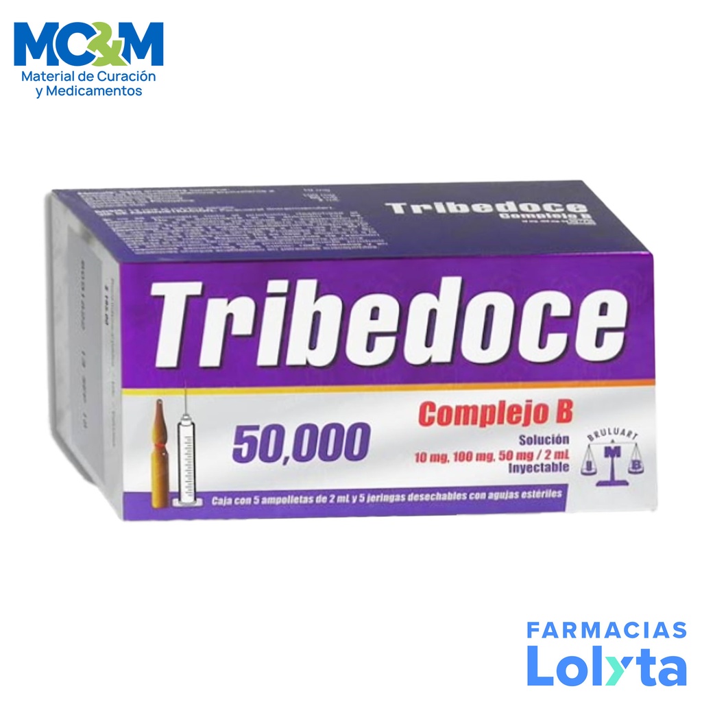 HIDROXOCOBALAMINA TIAMINA PIRIDOXINA SOL INY 10/100/50 MG/2 ML C/5 AMP TRIBEDOCE 50 000 LAB BRULUART