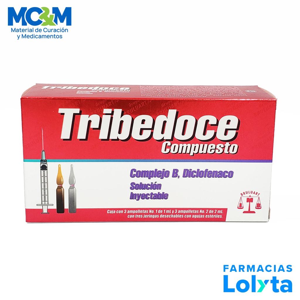 COMPLEJO B (TIAMINA/PIRIDOXINA/CIANOCOBALAMINA) DICLOFENACO SOL INY 100/100/5/75 MG C/3 AMP TRIBEDOCE COMPUESTO LAB BRULUART