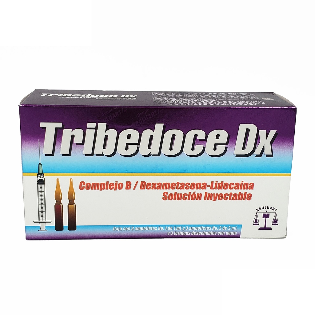 COMPLEJO B (TIAMINA/PIRIDOXINA/CIANOCOBALAMINA) DEXAMETASONA LIDOCAINA SOL INY 100/100/5/4/30 MG C/3 AMP TRIBEDOCE DX LAB BRULUART