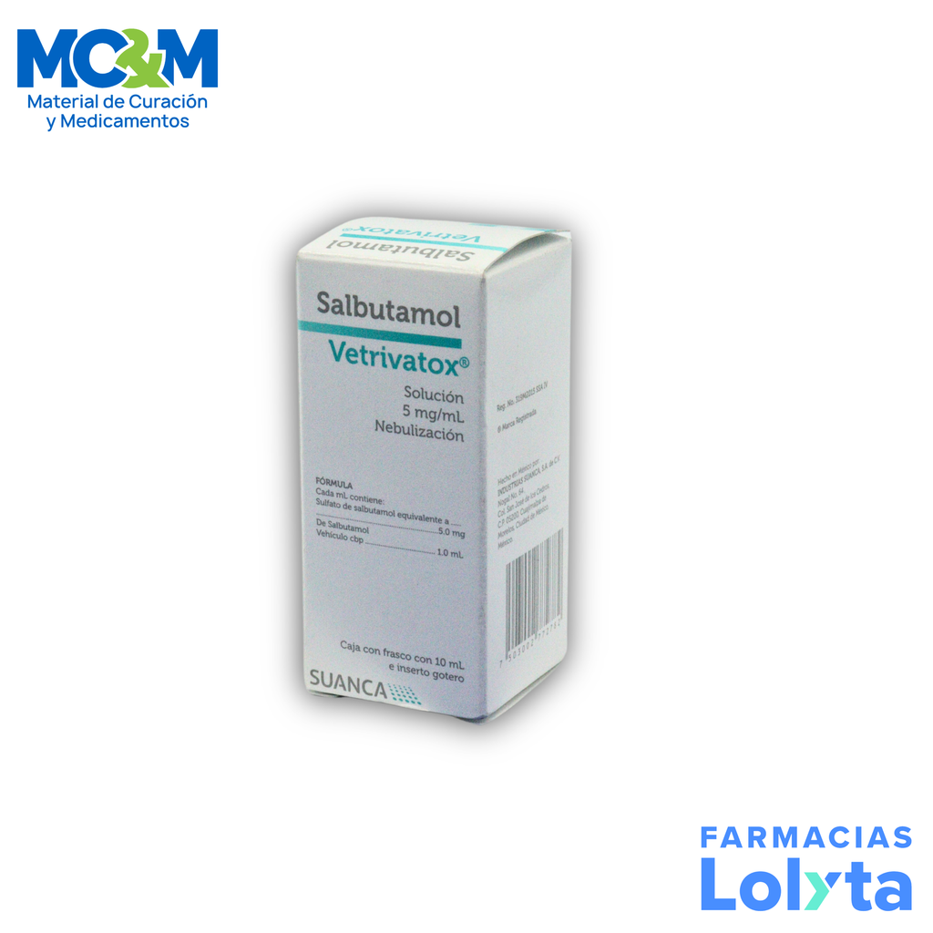 SALBUTAMOL SOL P/NEBULIZAR 5 MG/ML C/10 ML VETRIVATOX LAB SUANCA