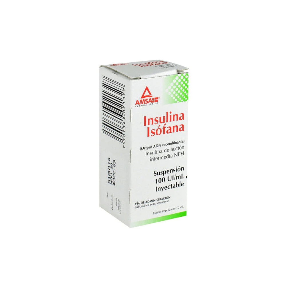 INSULINA HUMANA ACCION INTERMEDIA NPH SOL INY 100 UI/ML C/10 ML INSULINA ISOFANA LAB AMSA (RF)