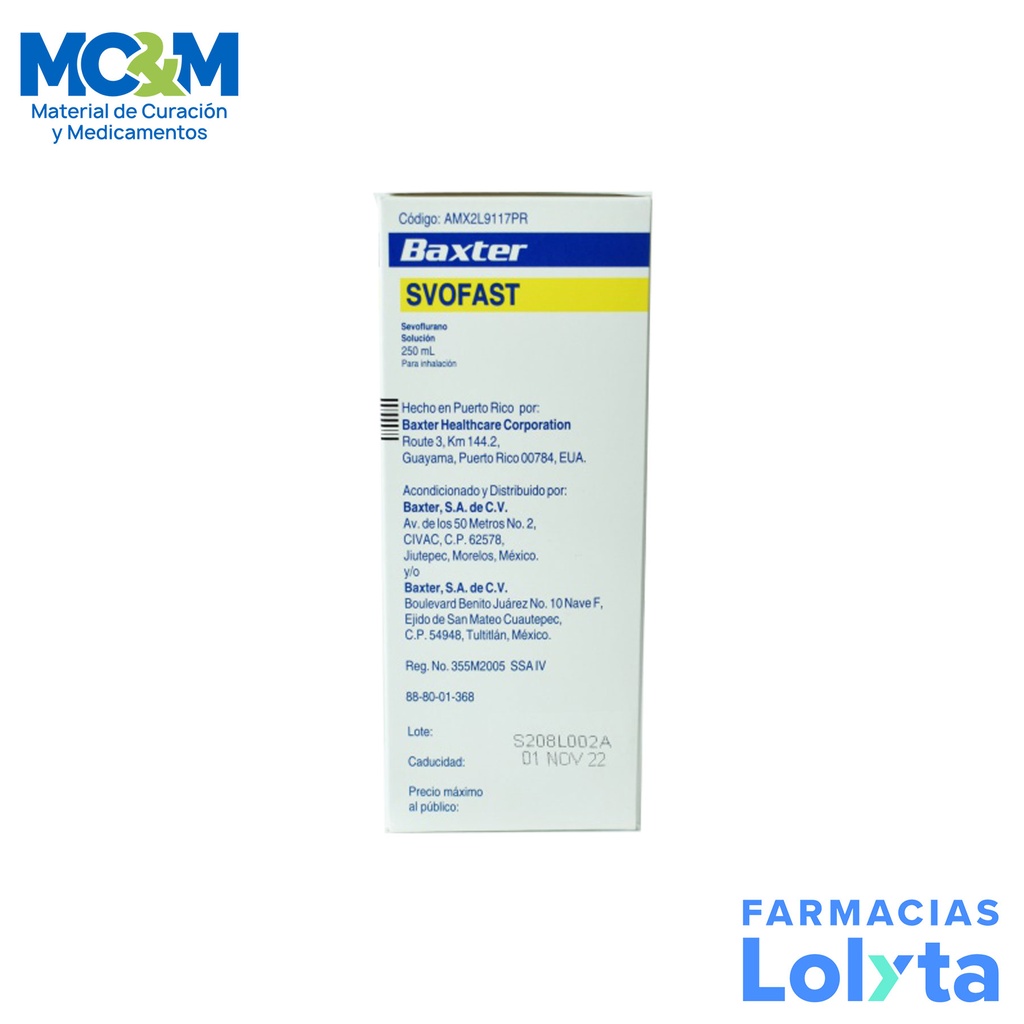 SEVOFLURANO 250 ML SVOFAST LAB BAXTER
