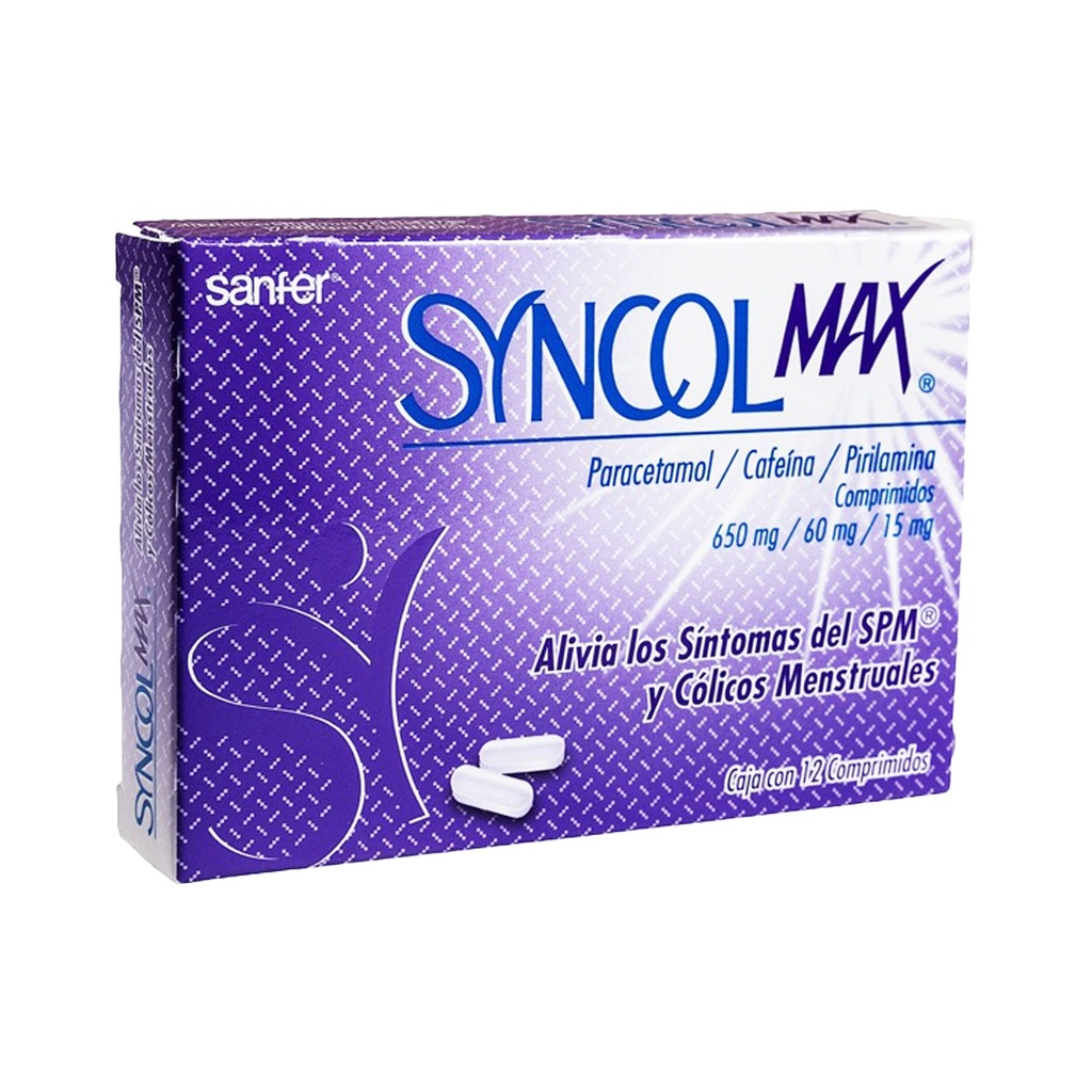 [1821] SYNCOL MAX 650/60/15 MG C/12 COMPRIMIDOS PARACETAMOL CAFEINA PIRILAMINA LAB SANFER