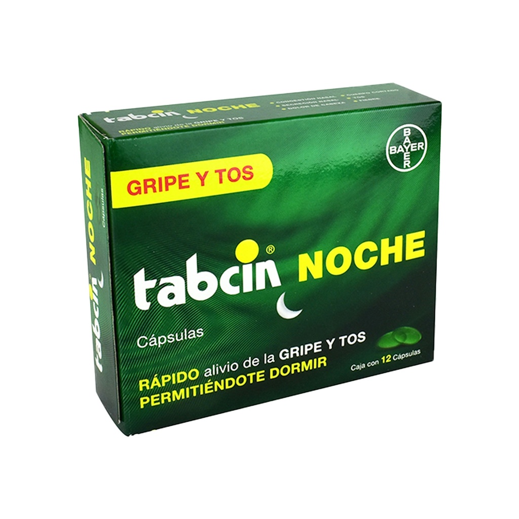 [2510] TABCIN NOCHE 325/10/6.25/5 MG C/12 CAP PARACETAMOL DEXTROMETORFANO DOXILAMINA FENILEFRINA LAB BAYER