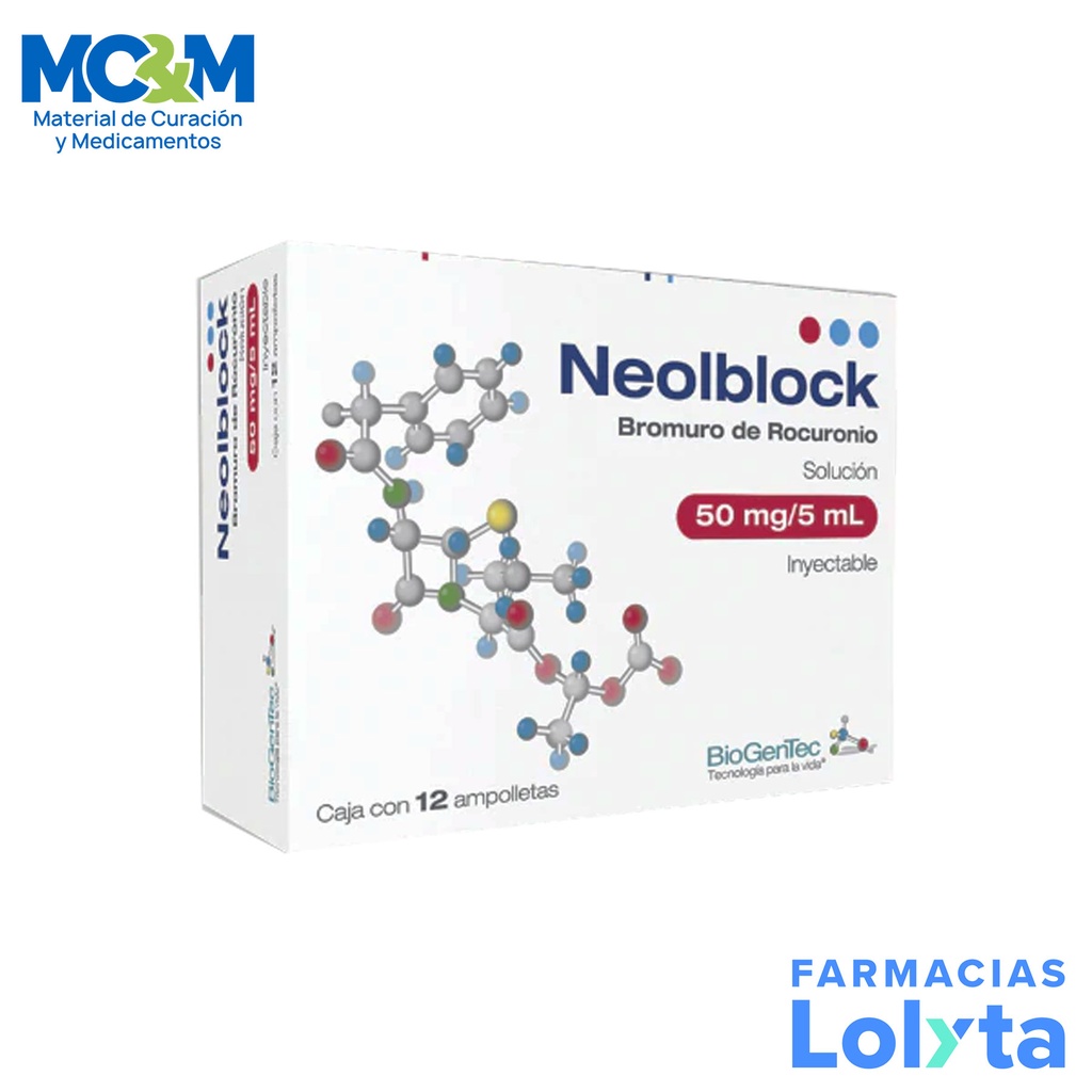 BROMURO DE ROCURONIO SOL INY 50MG/5ML C/12 AMP NEOLBLOCK LAB BIOGENTEC (RF)